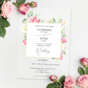 Romantic Blush Pink/Ivory Watercolor Roses Wedding Acrylic Invitations