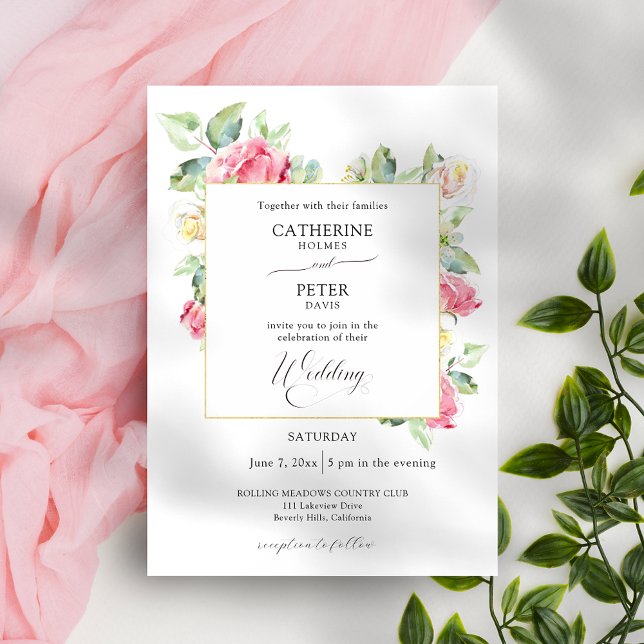 Romantic Blush Pink/Ivory Watercolor Roses Wedding Invitation (Creator Uploaded)