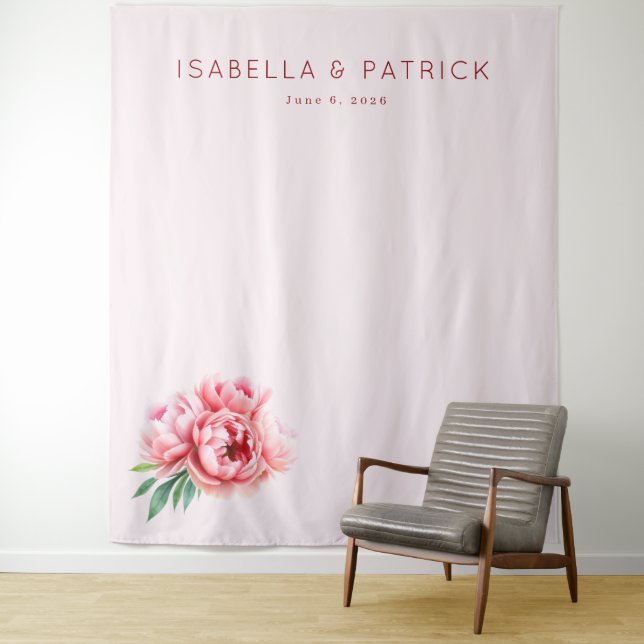 Romantic Blush Pink Peonies Tapestry (In Situ)