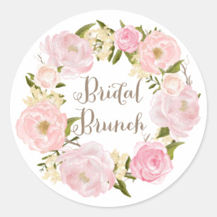 Romantic Blush Pink Peonies Wreath Bridal Brunch Classic Round Sticker
