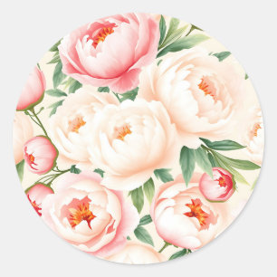 Romantic Blush Pink Peony Pattern Classic Round Sticker
