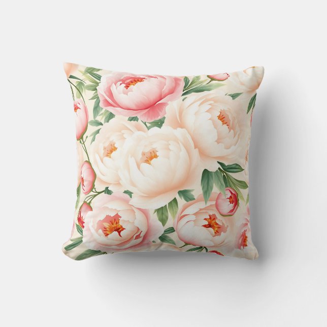 Romantic Blush Pink Peony Pattern Cushion (Front)