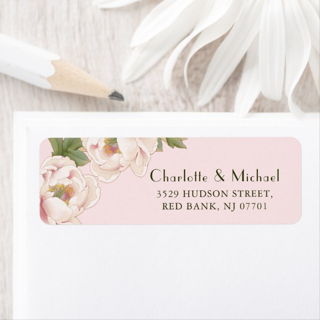 Romantic Blush Pink Peony Wedding Return Address (Insitu)