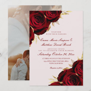 Romantic Blush Pink & Rose Gold Floral Wedding Invitation