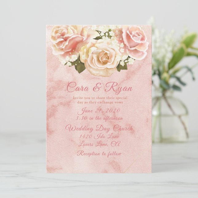 Romantic Blush Pink Roses Elegant Weddding Invitat Invitation (Standing Front)