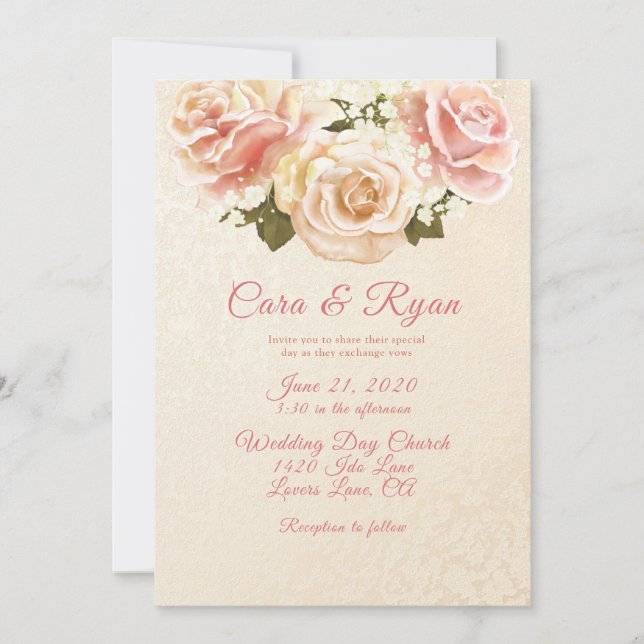 Romantic Blush Pink Roses Elegant Wedding  Invitat Invitation (Front)