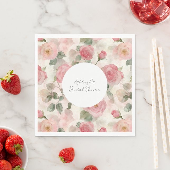 Romantic Blush Pink Roses Floral Bridal Shower Napkin (Insitu)