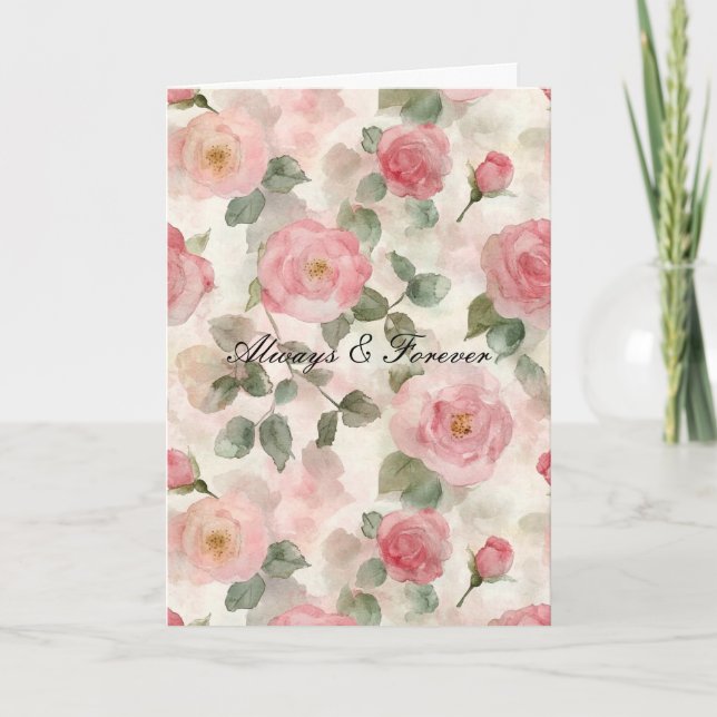 Romantic Blush Pink Roses Floral Forever Love Card (Front)
