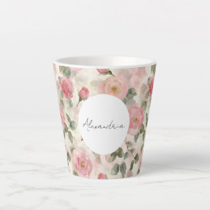 Romantic Blush Pink Roses Floral Latte Mug