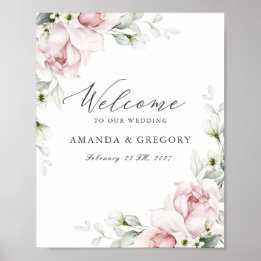 Romantic Blush Pink Roses Wedding Welcome Sign