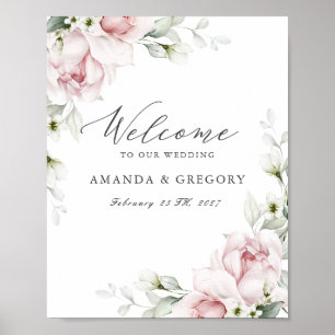 Romantic Blush Pink Roses Wedding Welcome Sign