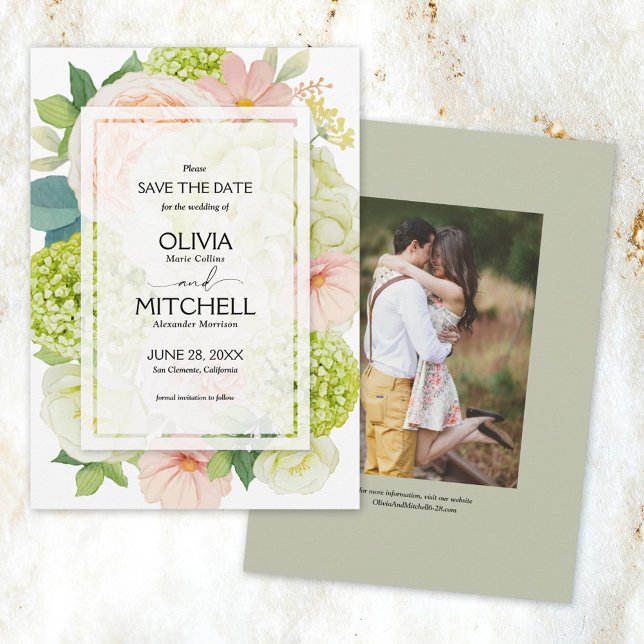 Romantic Blush Pink Sage Green Wedding Save The Date (Creator Uploaded)