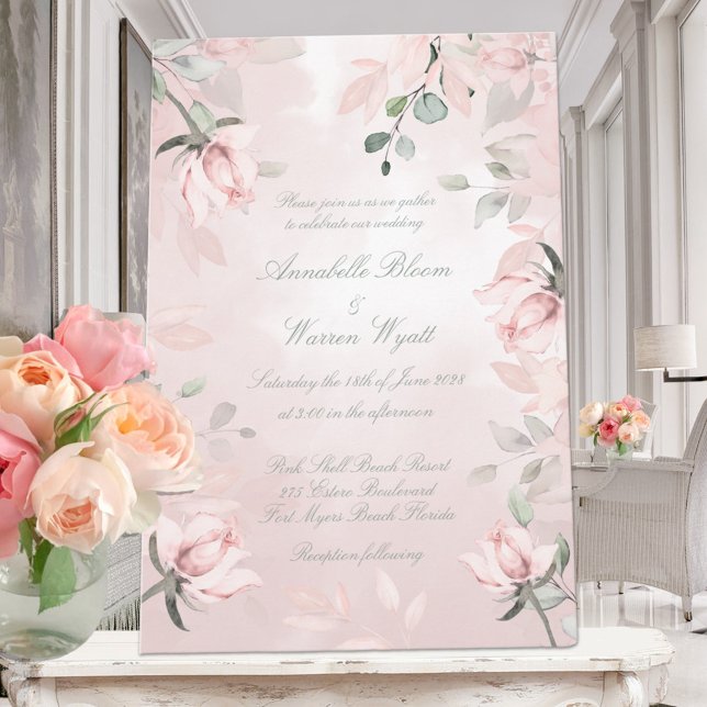 Romantic Blush Pink Secret Garden Roses 2 Wedding Invitation (Creator Uploaded)