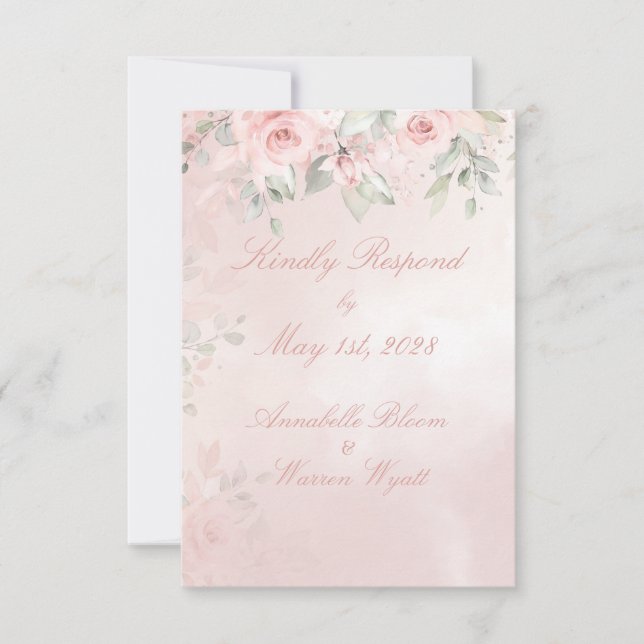 Romantic Blush Pink Secret Garden Roses RSVP (Front)