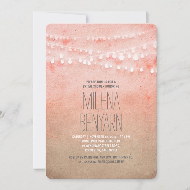 Romantic Blush Pink String Lights Bridal Shower Invitation (Front)