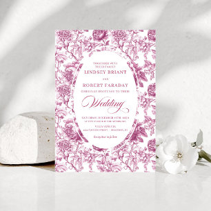 Romantic Blush Pink Toile Roses Wedding Invitation