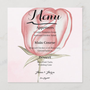 Romantic Blush Pink Watercolor Rose Wedding Menu