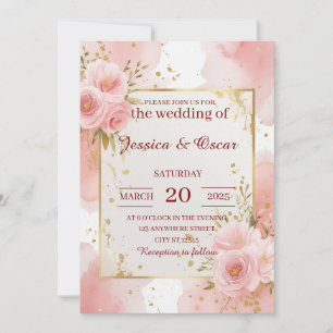 Romantic Blush Pink Watercolor Wedding Invitation
