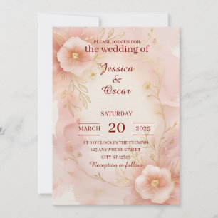 Romantic Blush Pink Watercolor Wedding Invitation