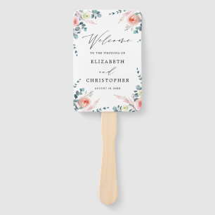 Romantic Blush Pink & White Floral Wedding Welcome Hand Fan