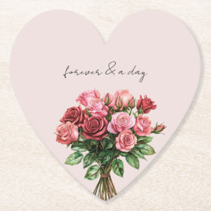 Romantic Blush Red Pink Roses Floral Wedding Paper Coaster