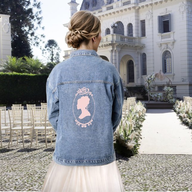 Romantic Blush Regency Lesbian Wedding Denim Jacket (Creator Uploaded)