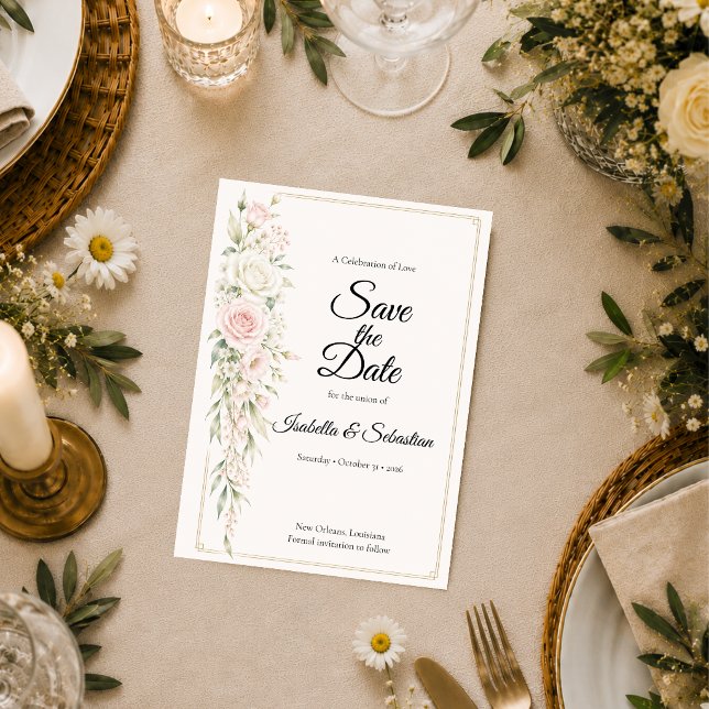 Romantic Blush Rose Elegance Wedding Save The Date (Creator Uploaded)