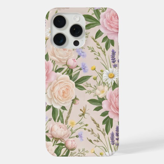 Romantic Blush Rose Garden Floral Pattern iPhone Case (Back)