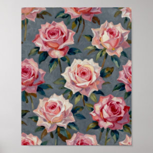Romantic Blush Rose Garden: Hand-Painted Impasto F Poster