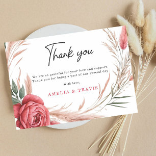 Romantic Blush Rose Pampas Grass Wedding Thank You Card