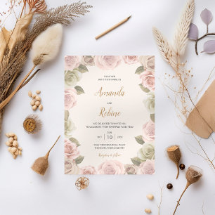 Romantic Blush Rose Wedding Invitation