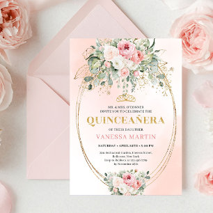 Romantic Blush Roses Bohemian Quinceañera Invite