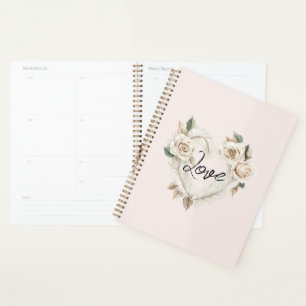 Romantic Blush Roses Feathers Heart Love Planner