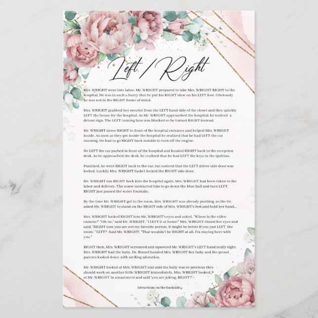 Romantic blush roses sage green gold Left Right (Front)