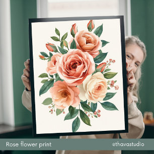 Romantic Blush Roses Watercolor Floral Wall Art