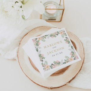 Romantic Blush Sage Floral Monogram Wedding Napkin