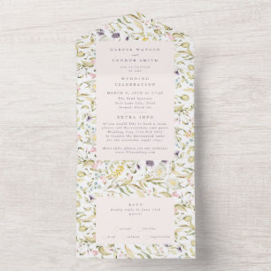 Romantic Blush Spring Wildflower Pampas Wedding All In One Invitation