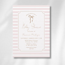Romantic Blush Striped Gold Frame Bow Baby Shower