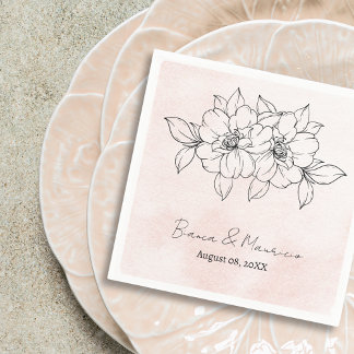 Romantic Blush Watercolor / Elegant Black Floral Napkin