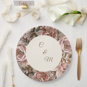 Romantic Blush Watercolor Floral Paper Plate 