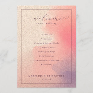 Romantic Blush Watercolor Wedding Ceremony Program Programme