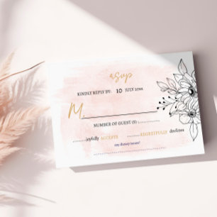 Romantic Blush Watercolor with Black Botanical  RSVP Card