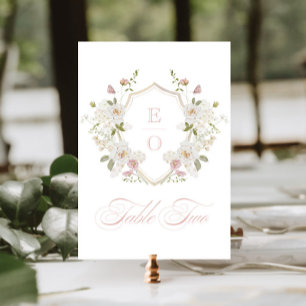 Romantic Blush White Monogram Crest Table Number