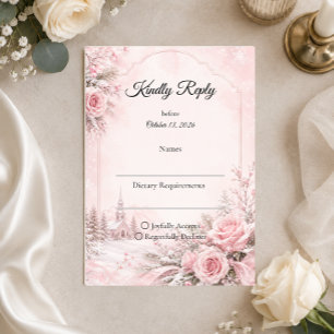 Romantic Blush Winter Wedding RSVP Card