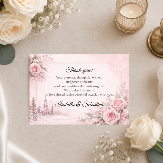 Romantic Blush Winter Wedding Thank You Card (Creator Uploaded)