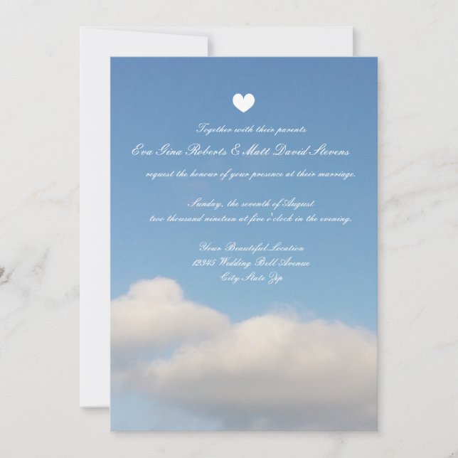 Romantic blye sky white clouds wedding invitations (Front)