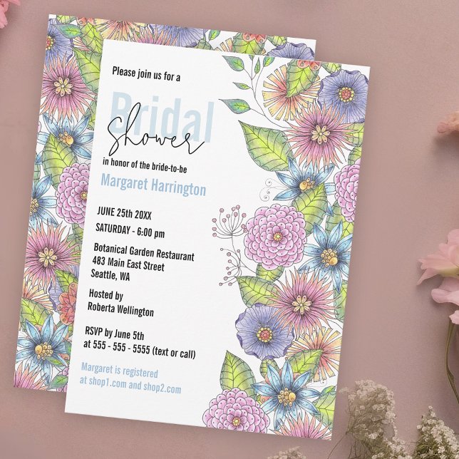 Romantic Bohemian Blossoming Flowers Bridal Shower Invitation (Creator Uploaded)