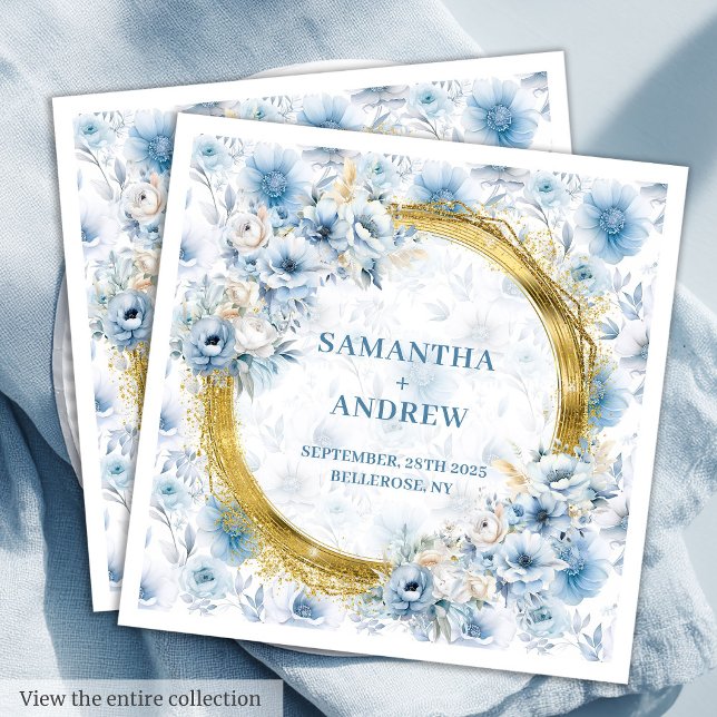 Romantic Bohemian Dusty Blue Gold Accent Wedding  Napkin (Romantic Bohemian Dusty Blue Gold Accent Wedding Paper Dinner Napkins)