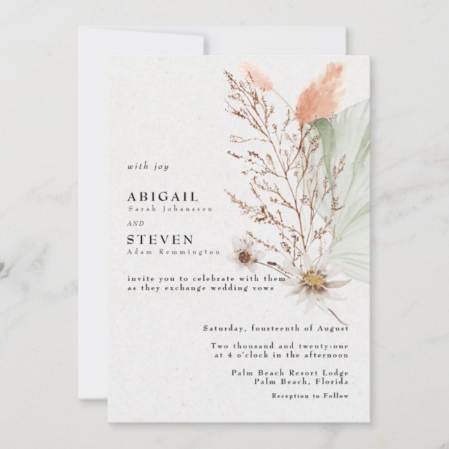 Romantic  Bohemian Floral Wedding Invitation (Front)