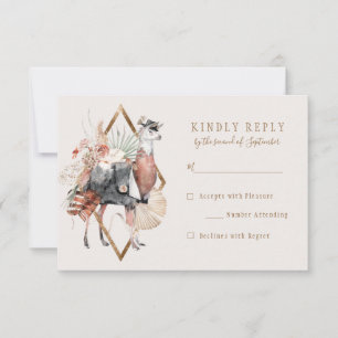 Romantic Bohemian Llama Wedding RSVP Reply Card